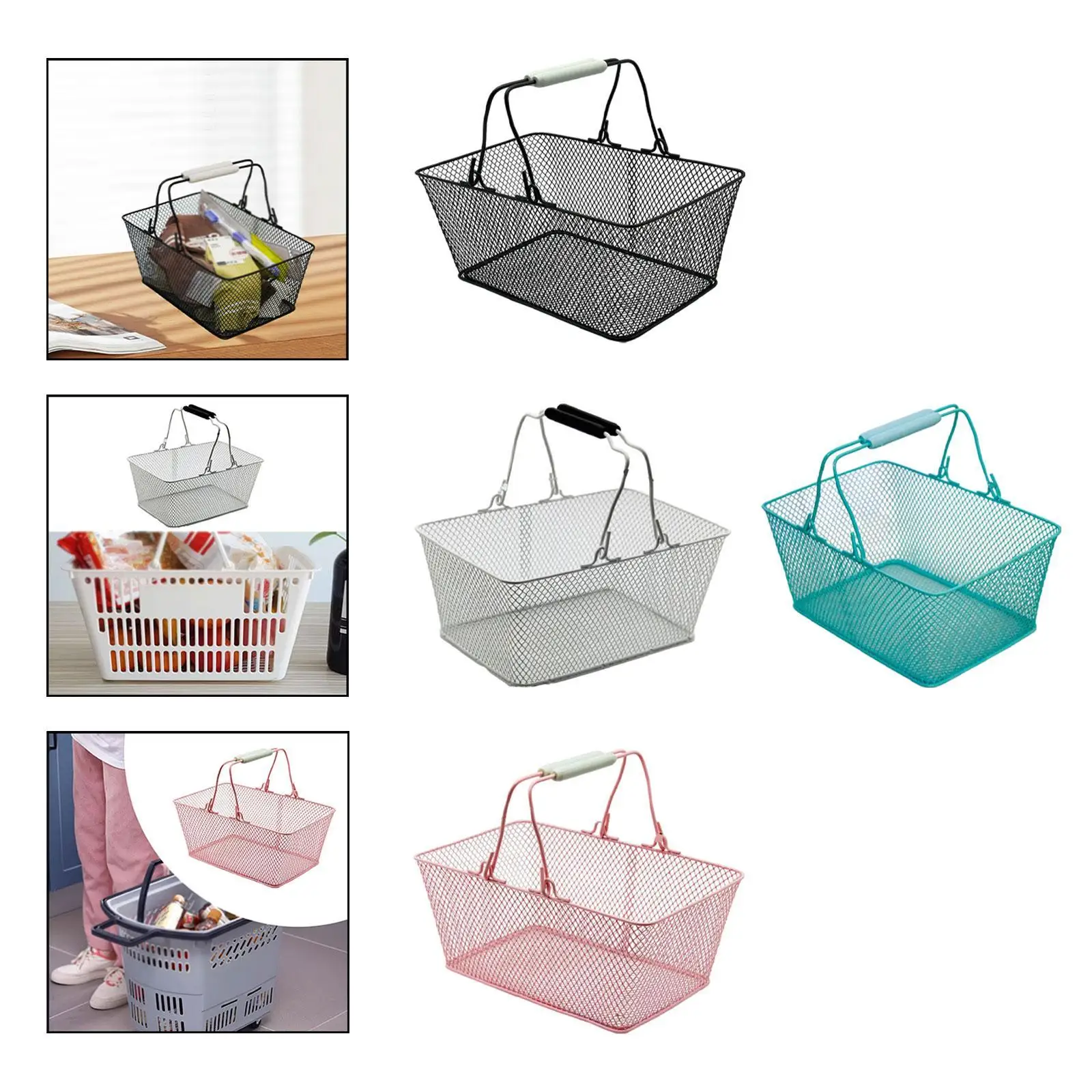 Shopping Basket Metal Simple Easy to Clean with Handles for Supermarket Home