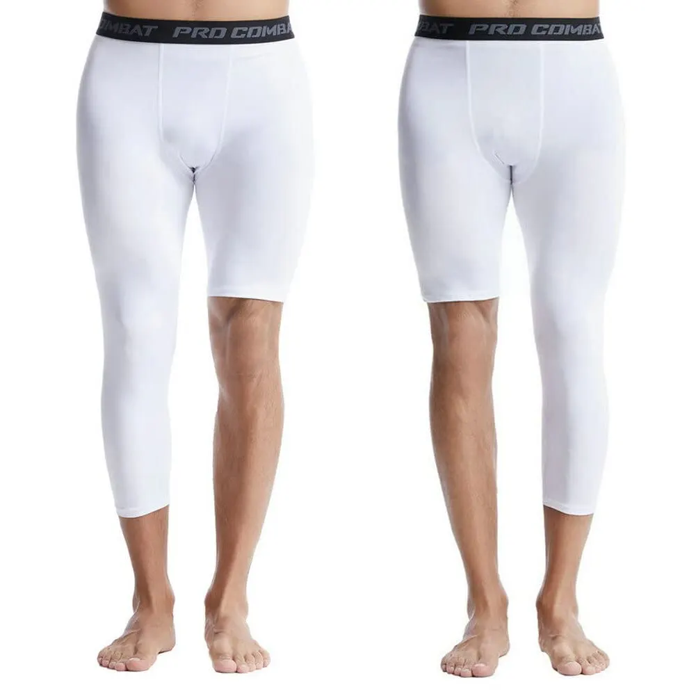 Men's Tights Cycling Shorts 3/4 One Leg Compression Bike Clothing Sports Tights Athletic Base Layer Underwear MTB Bicycle Pants