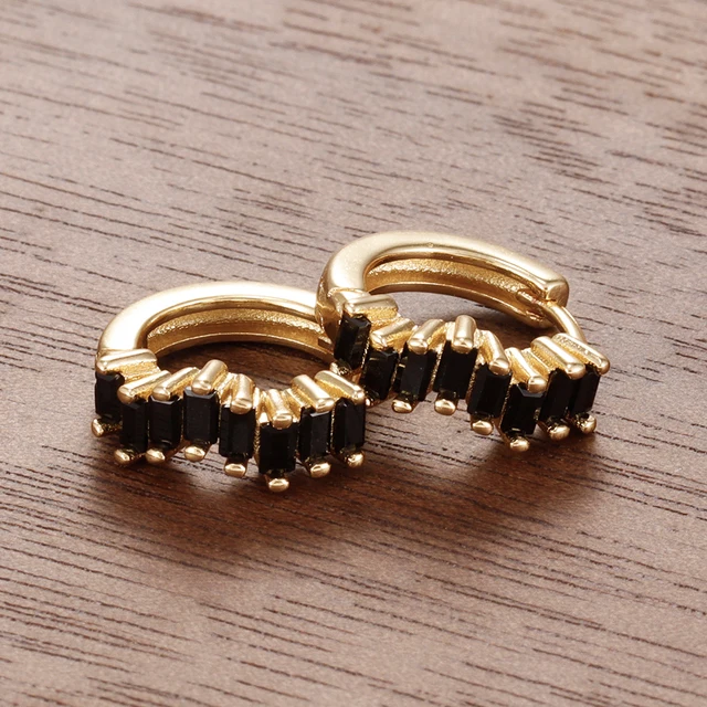 Boucles d'oreilles créoles en acier inoxydable pour femmes, 2 pièces, Zircon irrégulier, cercle rond de 9mm, petit Huggie, Piercing du Cartilage, bijoux