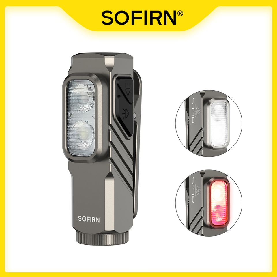 SOFIRN ST10 1000lm Mini Clamp Flashlight 144m 7000K LED Light 14500 USB C Rechargeable White&Red Lamp IPX6 with Magnetic Tailcap