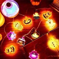 1PC Halloween 10/20 LED Battery Powered String Lights With Ghost Witch Cat Pumpkin Spider Web Skeleton Mummy Pirate Shape Indoor 6
