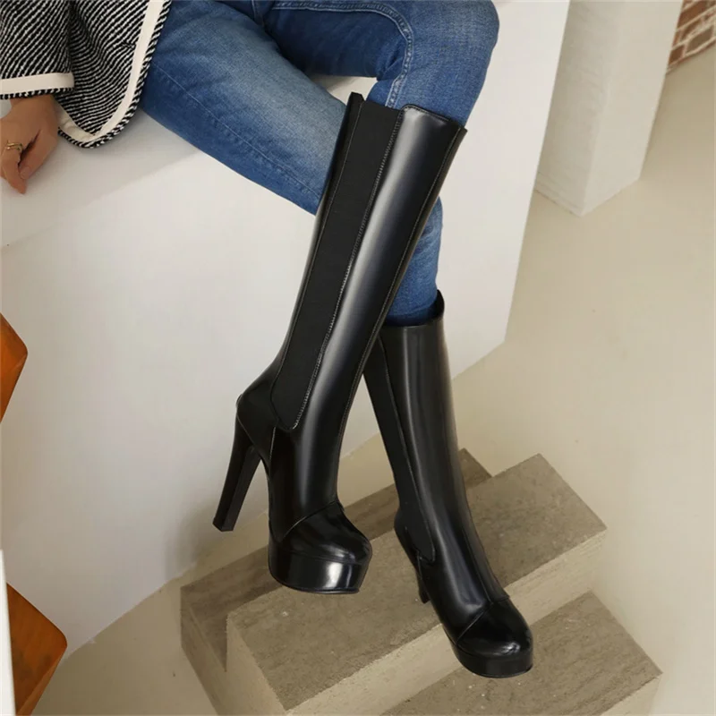 

High Heels Women Knee High Boots 2023 Winter Platform Lady Elegance Fashion Zipper Party Women Shoes Big Size 40-50 Dropshopping