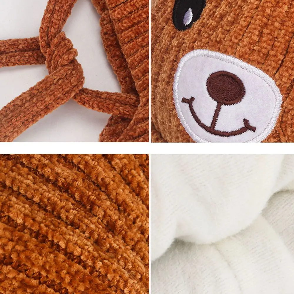Winter Pompom Baby Winter Cap With Rope Lining Cute Boy Girl Warm Bear Knitted Hat Kids Earflaps 2022 Knit Hats For Toddler Cap