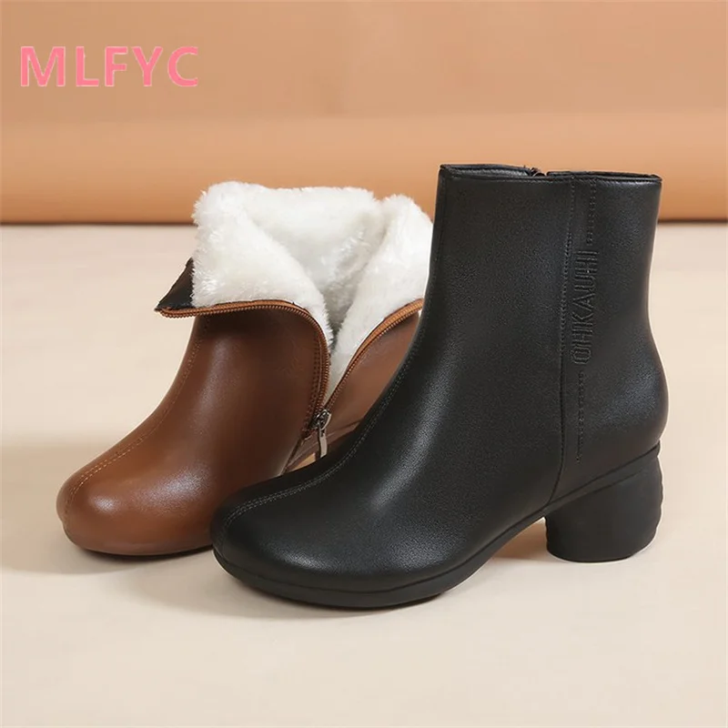 Women's Boots Round Head Short Barrel Low Heel Cotton Boots Children's 2023 New Mesh Red Side Zipper Fashion Short Boots