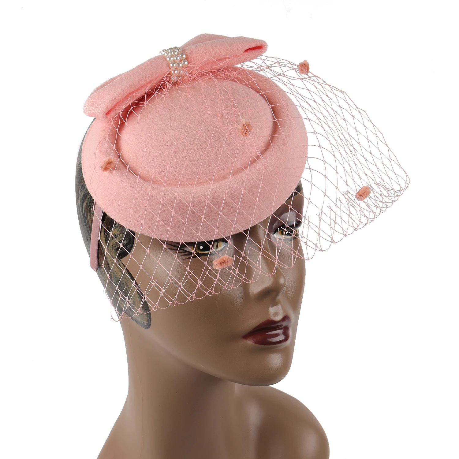 Chapeau Fascinator Femme Vintage - Voile Maille, Nœud Perles, Pince à Cheveux - Pour Mariage, Thé, Courses, Fêtes - 13