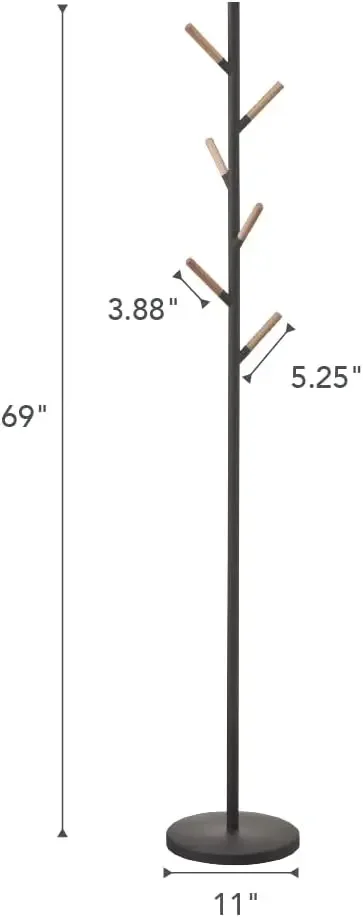 Home Plain Freestanding Coat Hanger Rack With Wooden Hooks, Space Saving, 70" - Steel