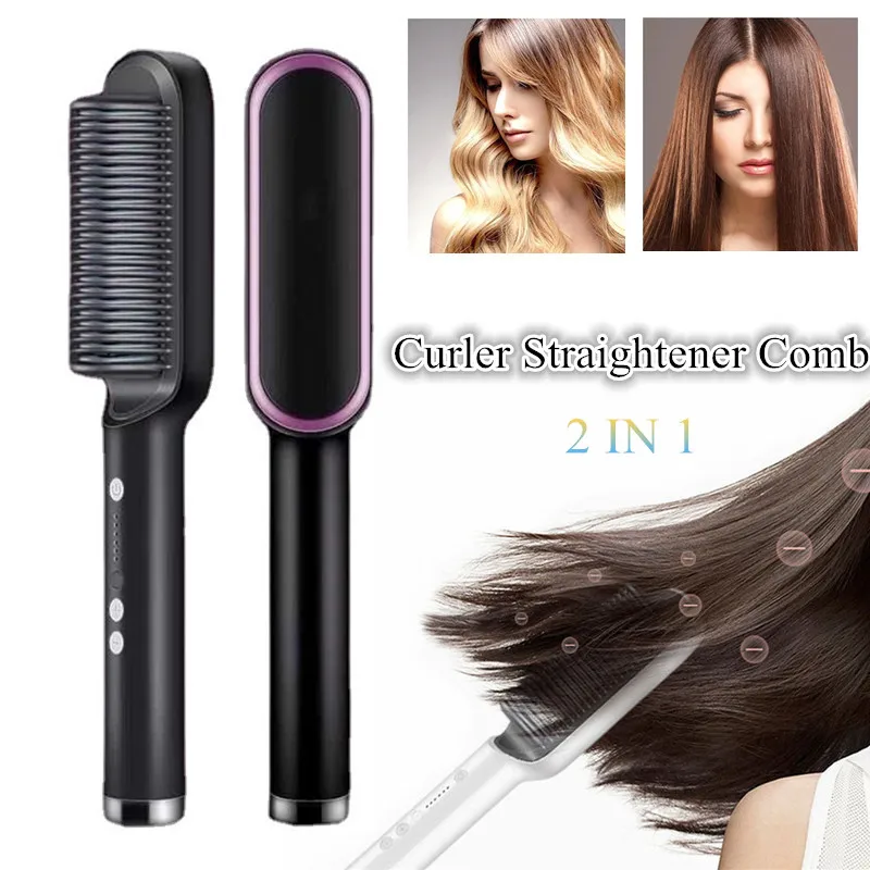 Electric Splint Hair Straightener Hot Air Comb Brush Styling Straight Curling Dual-Use Dryer Bangs Rod 2 In 1 |