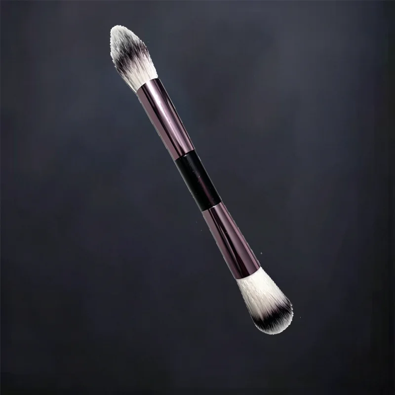 Pennello per trucco, Pennello per cipria, Pennello per fard, Pennello per cipria in polvere, Manico in metallo professionale di alta qualità, Design a doppia testa, con scatola - immagine 3