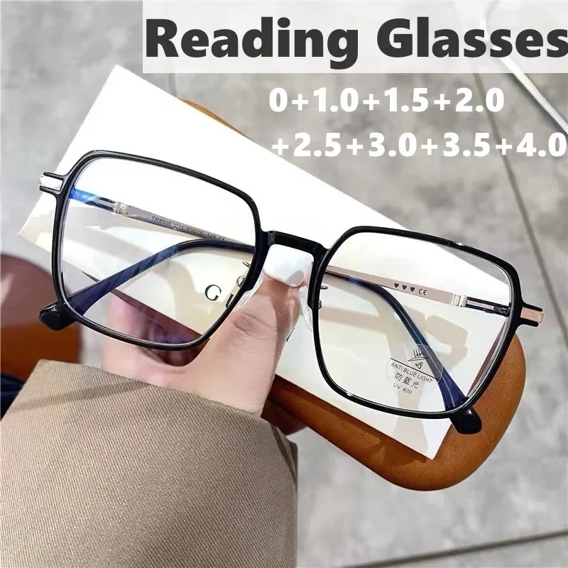 

Unisex Trendy Prescription Reading Glasses Fashion Blue Light Blocking HD Lens Eyewear New Square Frame Presbyopia for Men Women