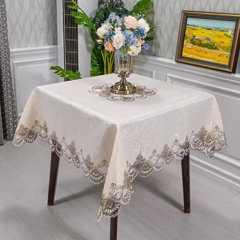 

Dining Table Cover Embroidered Fabric Romantic Exquisite Lace Europe Table Cloth Square Flower Jacquard Tablecloth Coffee Cover