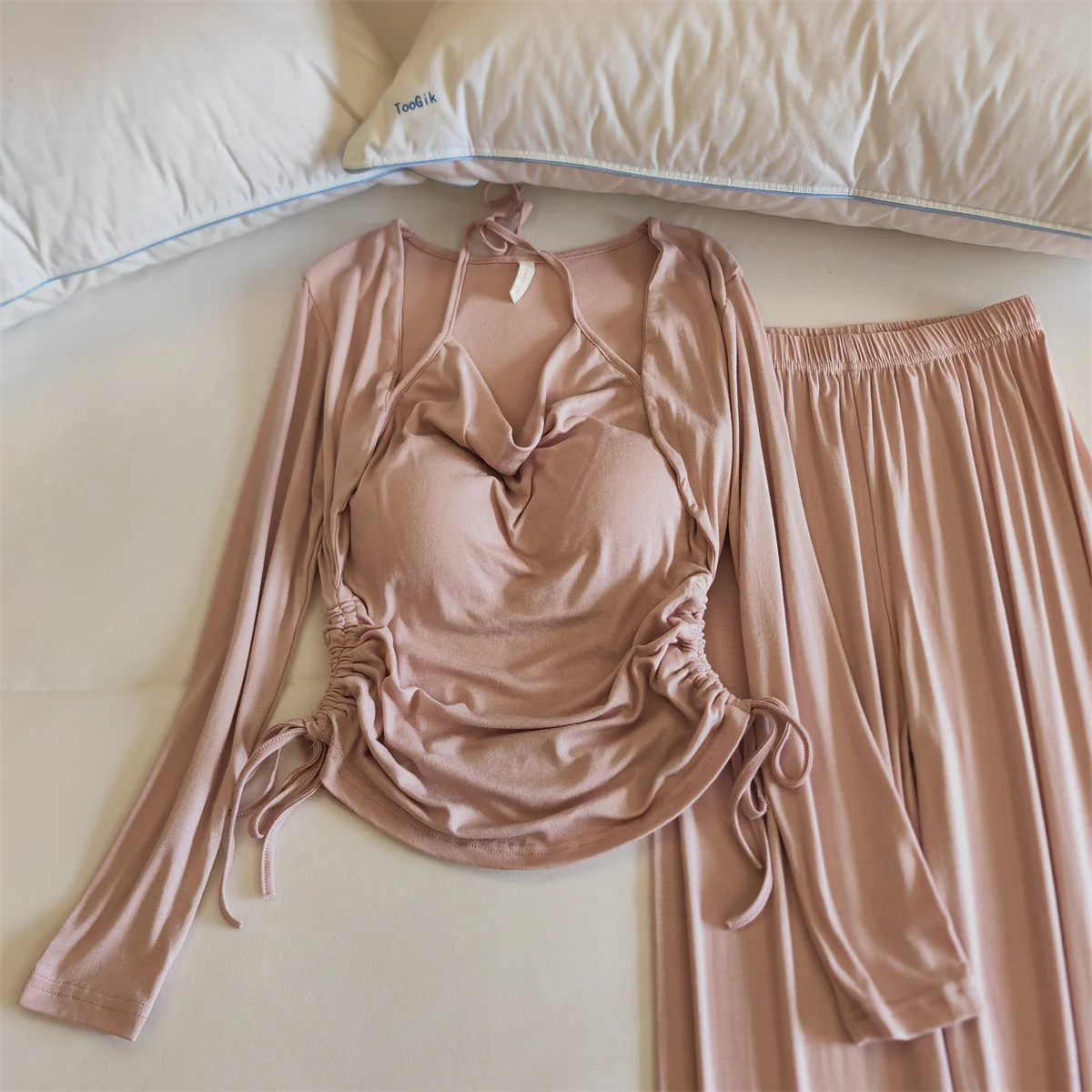 Modale Nachtwäsche Für Frauen Pijamas Set Frühling Herbst Langarm Pyjamas Brust Pad Fashion Outdoor Tragen Zwei-stück Hause outfit – Detail 10