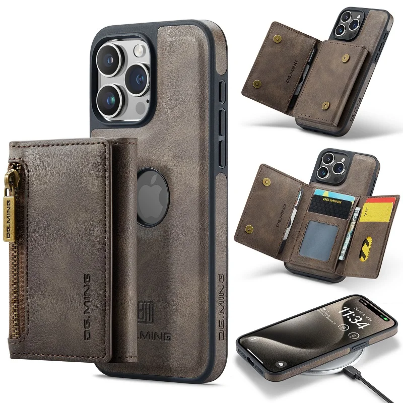 MagneticDetachableWalletLeatherPhoneCaseForiPhone16ProMax15ProMax16E141312ProMagsafeWirelessChargingCover-AliExpress
