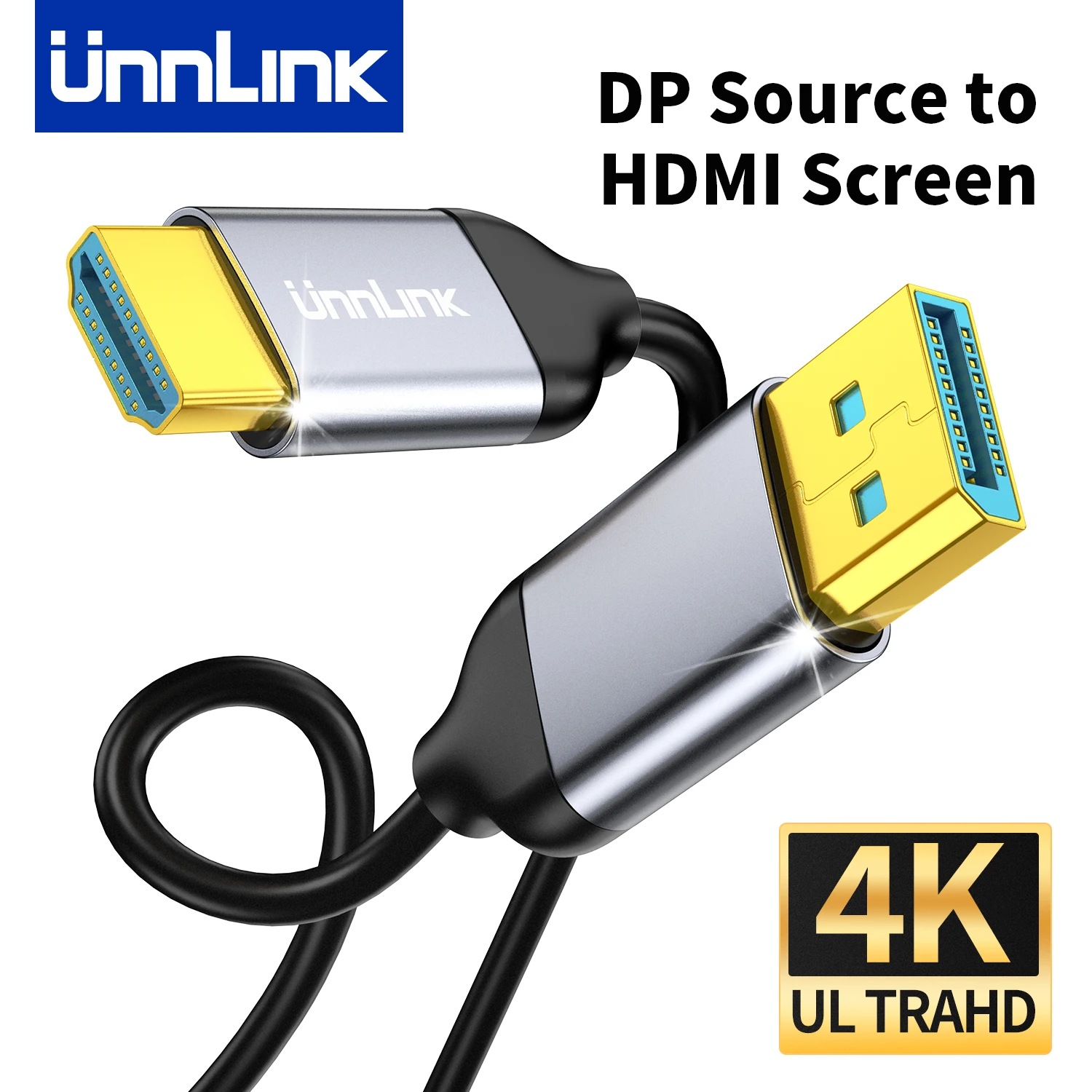 4K60Hz DisplayPort to HDMI Cable for Laptops, PCs, TVs, and Projectors