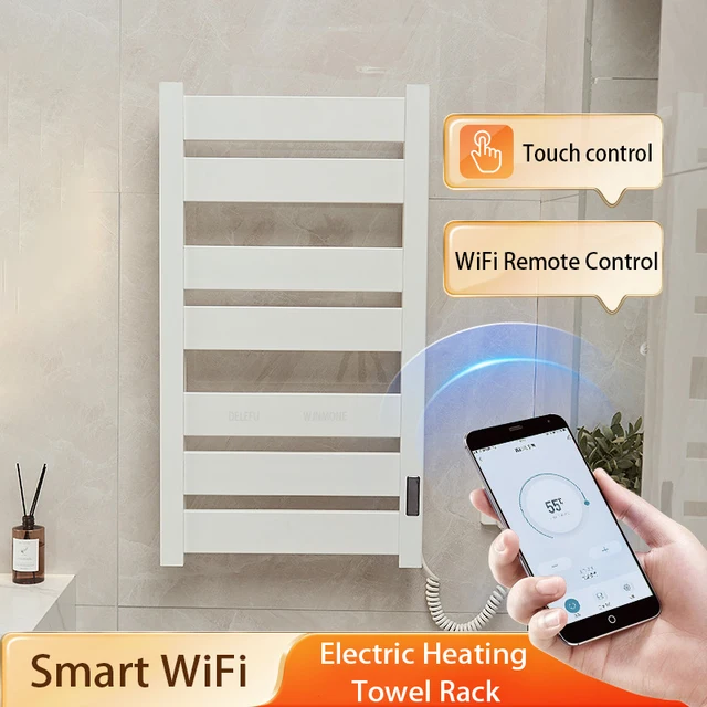 เครื่องเป่าผ้าขนหนูไฟฟ้า Wi-Fi อัจฉริยะในห้องน้ำเครื่องอุ่นผ้าขนหนูราวตากผนังผ้าเช็ดตัวสีขาวที่วางไดร์ 1