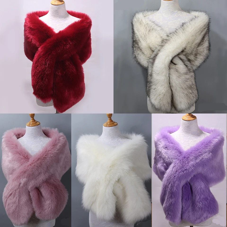 Châle Fausse Fourrure Renard Long Femme – Col Cape Élégant Mariage Hiver, Écharpe Luxe Douce Et Moelleuse