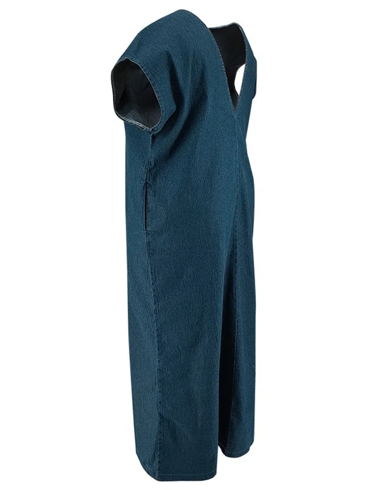 Wmstar Denim Plus Size Dresses for Women Summer Solid Sleeveless Open Back Casual Loose New Maxi Dress Wholesale Drop Shipping