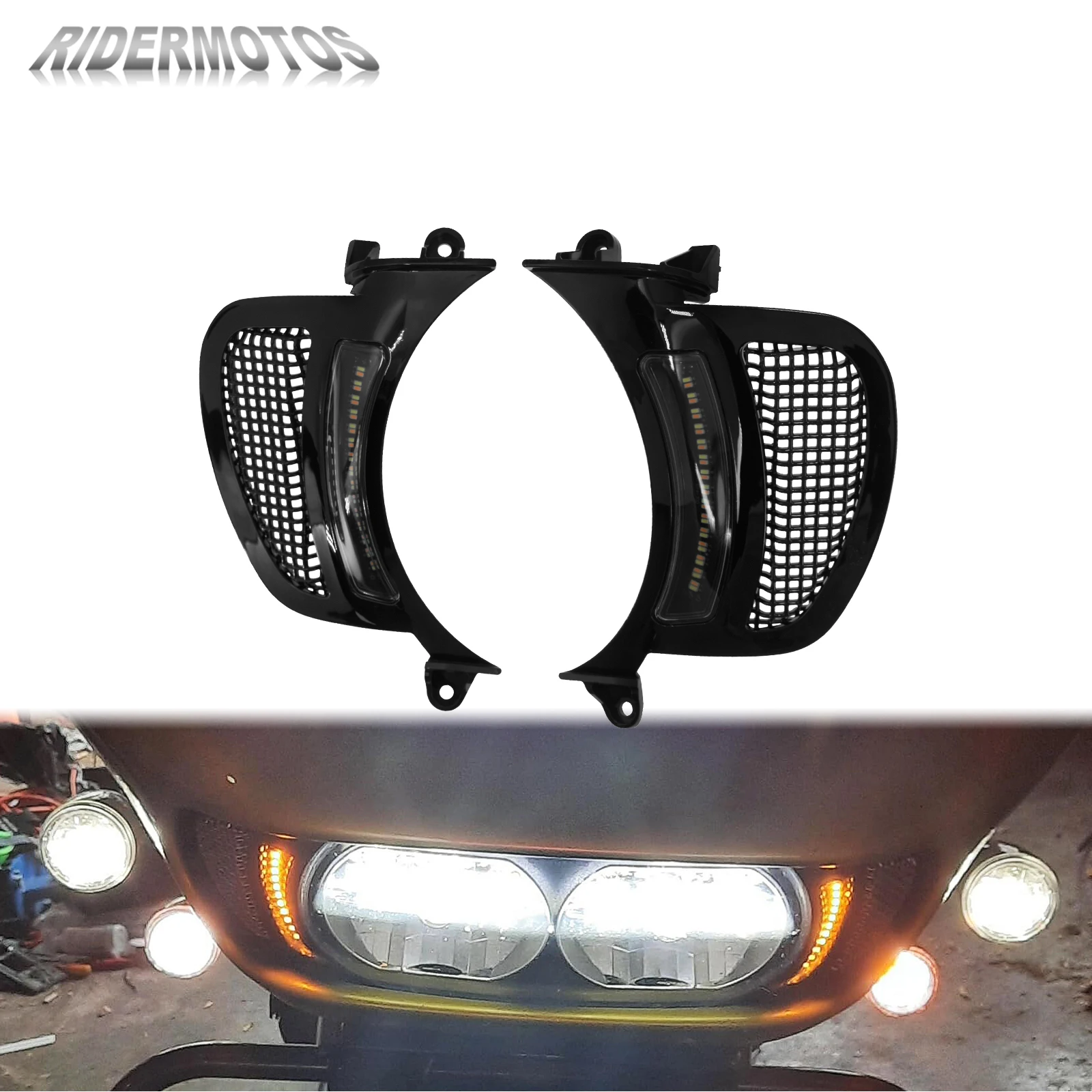 

Motorcycle Headlight Vent Accent LED Lights For Harley Touring Road Glides 2015-2023 Turn Signal Indicator Lights Run Lamp ABS