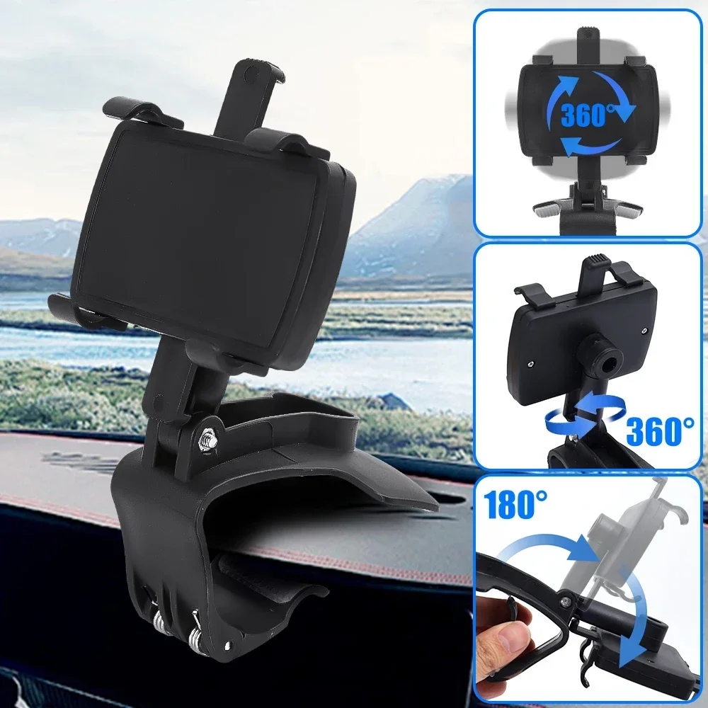 Black ABS Car Phone Holder with 360 Degree Rotation for 3-7 Inch Smartphones