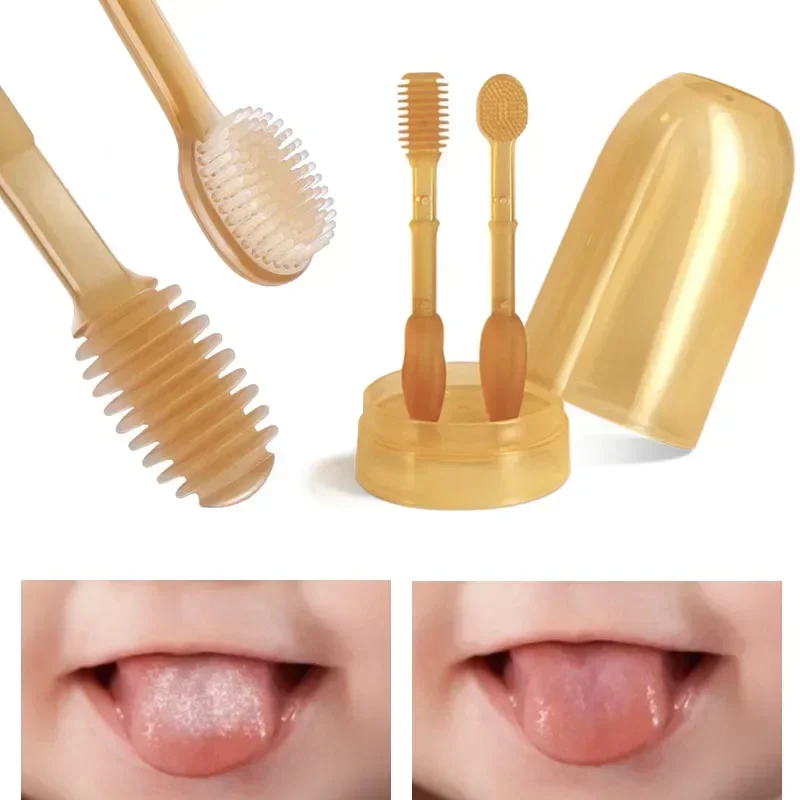 Baby Soft Bristle Toothbrush Silicone Tongue Brush Infant Toddler Oral Care Toothbrush Training Teeth Brush with Cover BPA Free,baby toothbrush