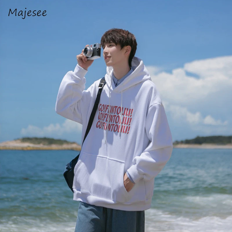 

Baggy Hoodies Men Letter Spring Autumn American Retro Teenagers Ins Casual Streetwear All-match Fashion Long Sleeve Youthful New