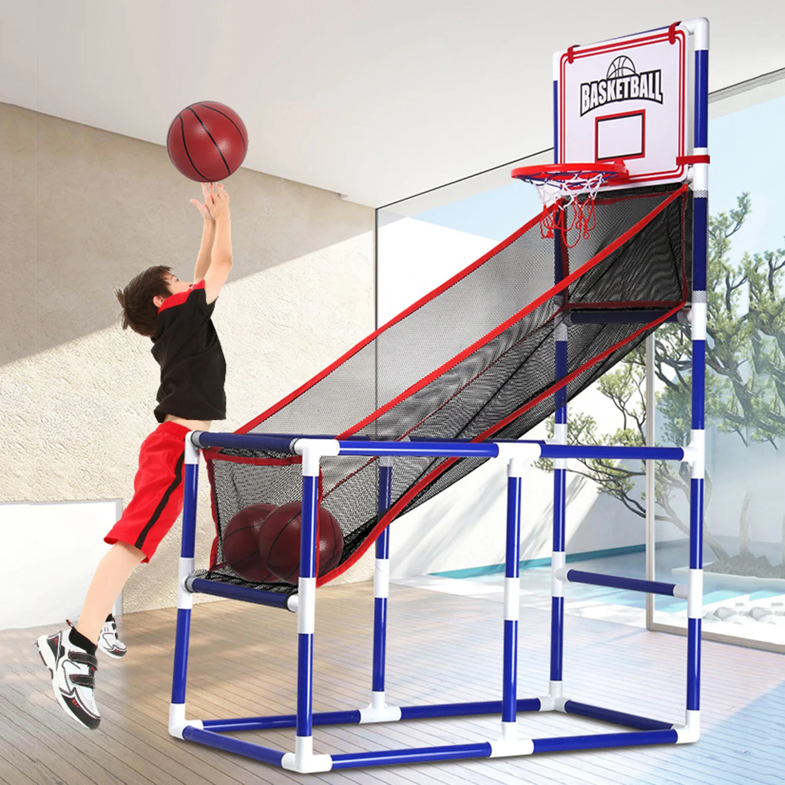 Máquina Jogo basquetebol eletrónico Dobrável com suporte para cesto de  basquetebol Azul