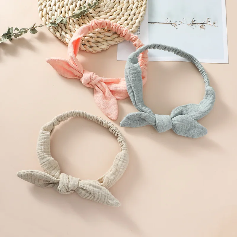 Children Pure Cotton Rabbit Ears Headband Europe and America Girls Top Knot Baby Hairband Kid's Ribbon Bows Hair Accessories 4