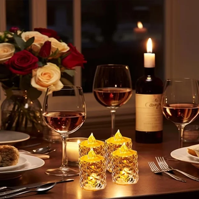 3 pièces/ensemble cristal sans flamme bougie sans feu Led électronique bougie sans flamme électronique Transparent cristal bougie lumière 3