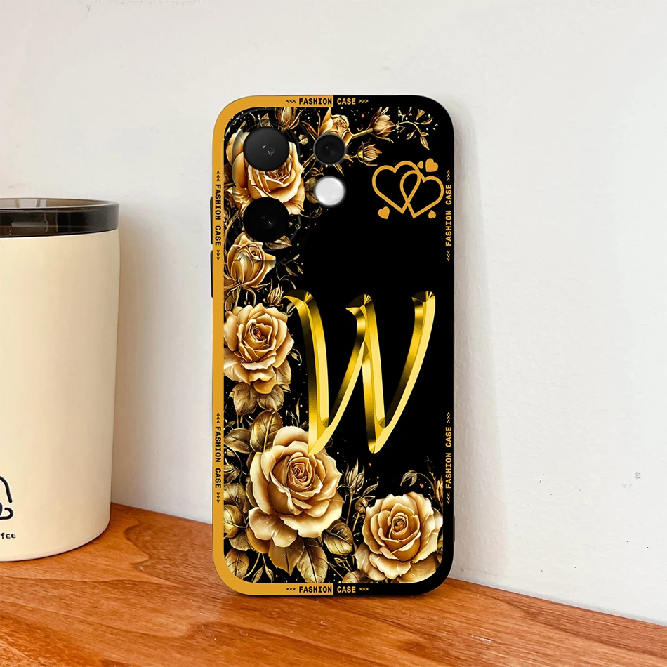 Fashionable Rose Letters Soft Liquid Silicone Phone Case with Camera Coverage and Anti-Drop Protection