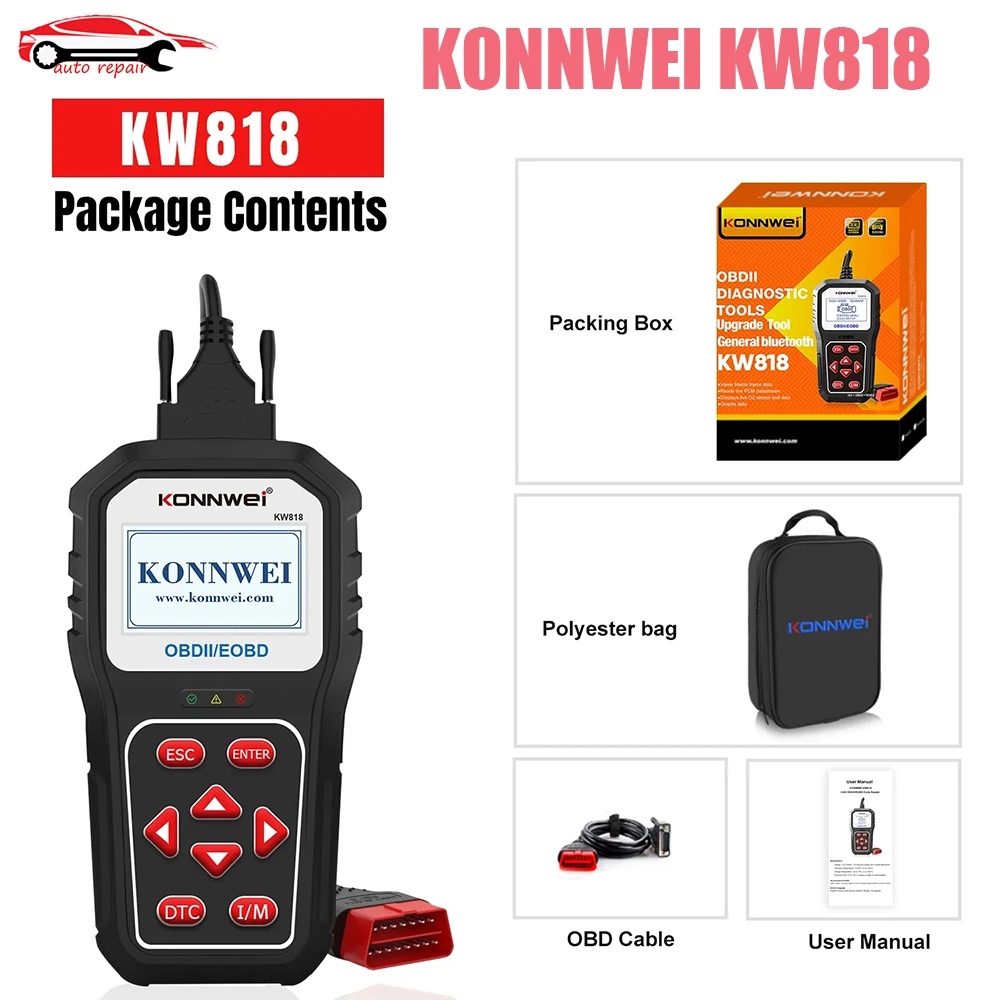 

KONNWEI KW818 OBD2 Scanner Enhanced ODBII EOBD 12V Battery Tester Check Engine Engine Automotive Code Reader Car Diagnostic Tool
