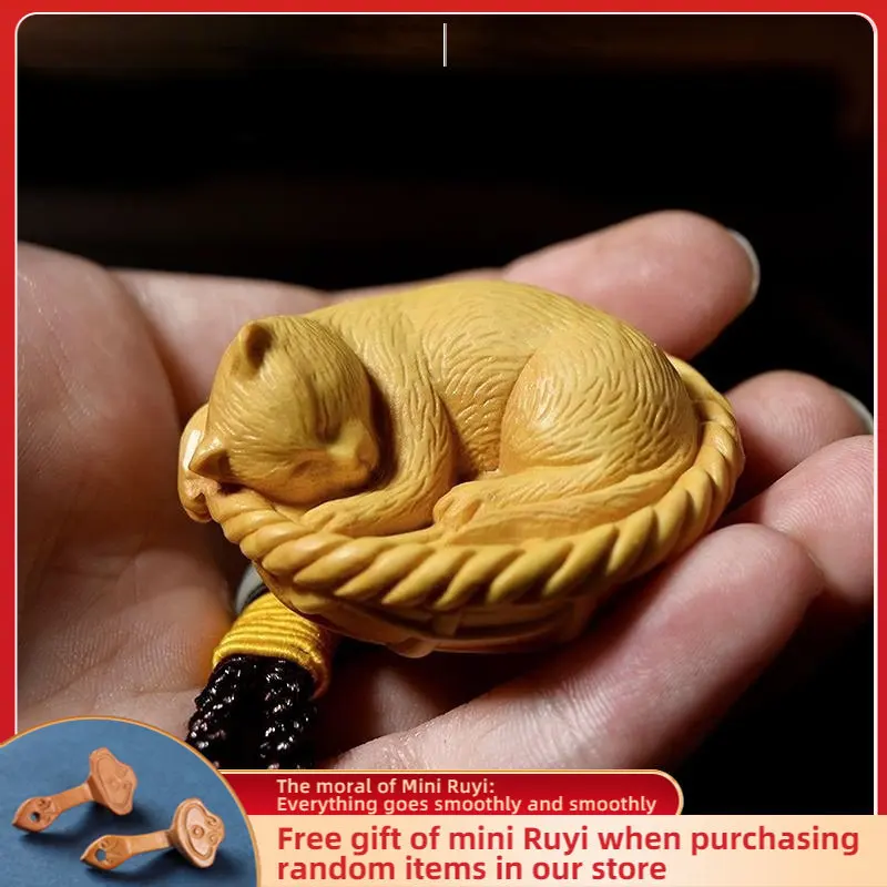 

Cliff Cypress Wood Carved Originality【Sleep Cat】Bring Wealth and Goodluck Home Decoration Office Accessories Car Ornaments