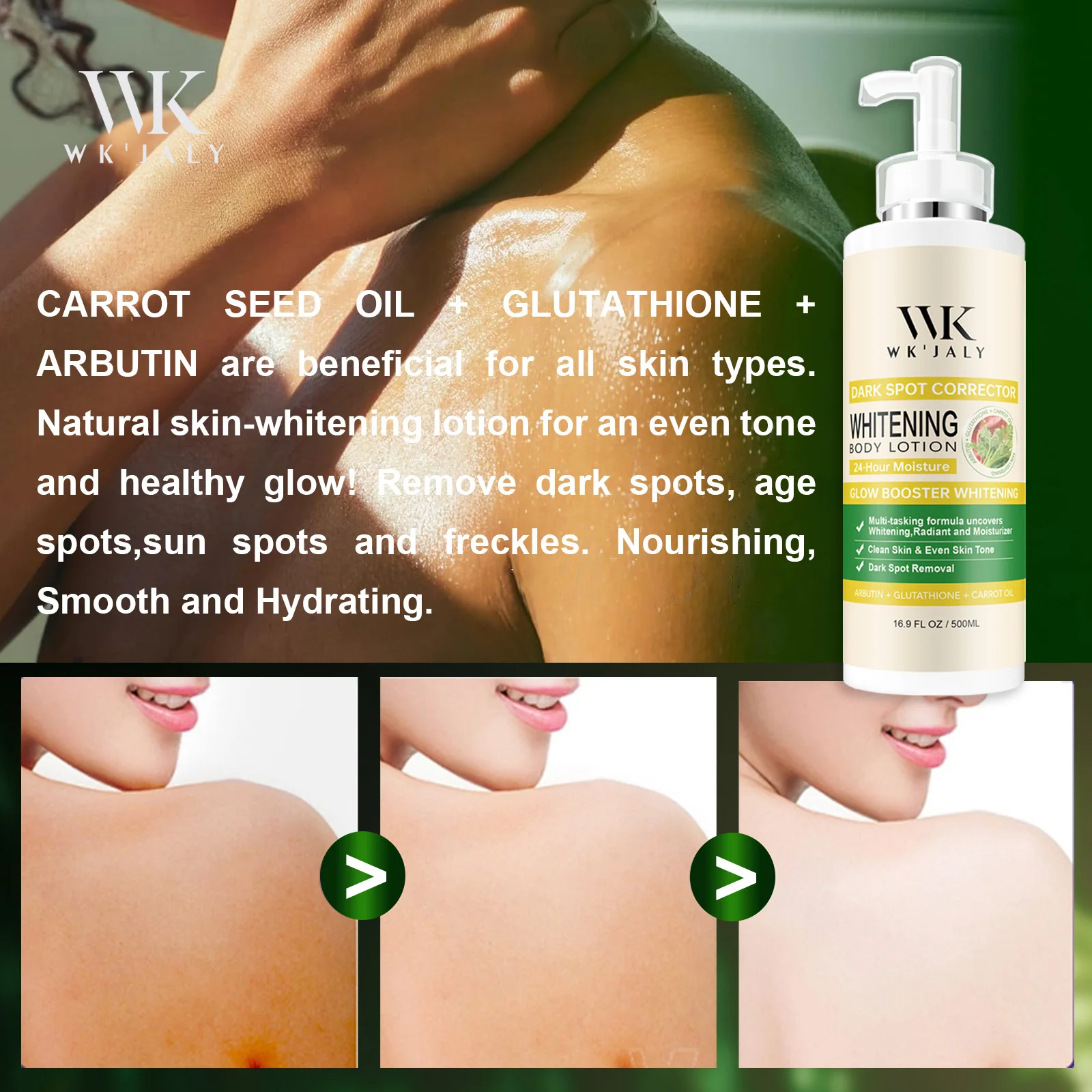 WK JALY Glow Booster Whitening Body Lotion, With Glutathione, Remove Dark Spots, Melanin, Even Skin Tone Cream for All Skin Type