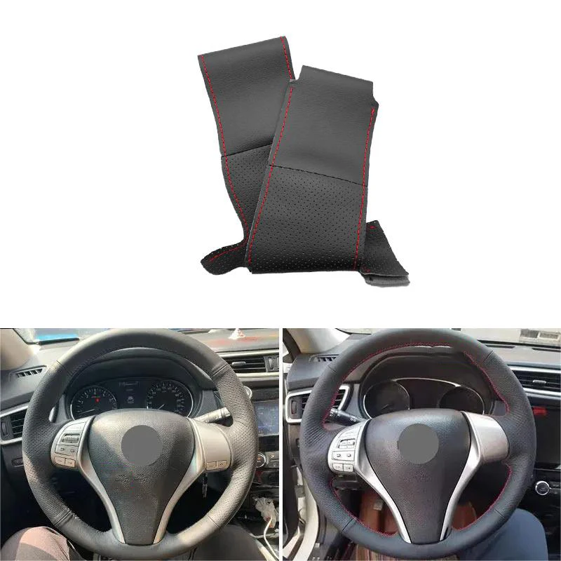 

Для Nissan Qashqai X-Trail Altima 2014-2017 Teana Tiida 2015 Navara чехол рулевого колеса автомобиля Перфорированная кожаная отделка Аксессуары