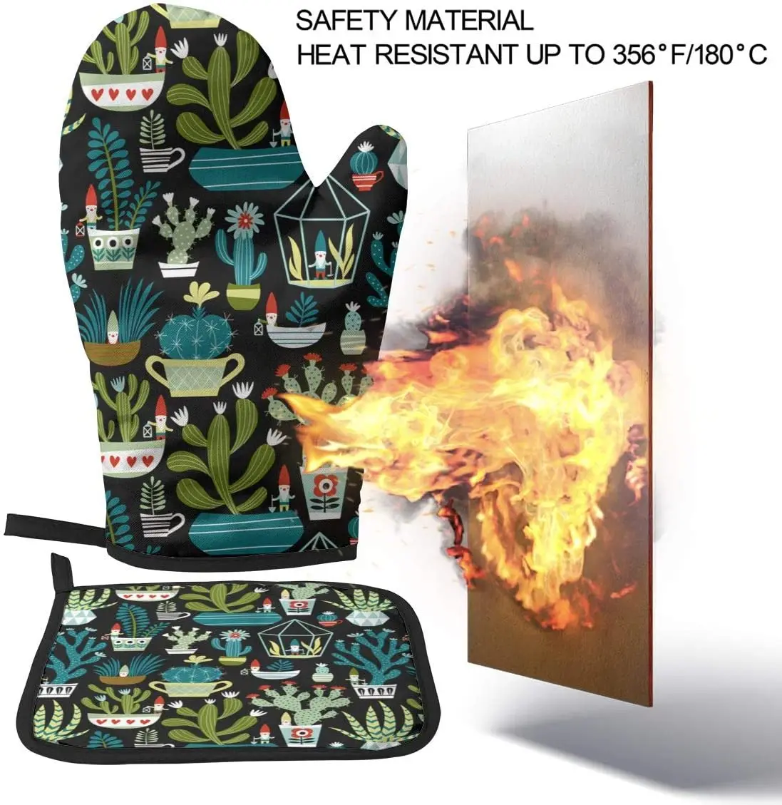 Cactus Oven Mitts and Pot Holders Heat Resistant Oven Gloves Safe Cooking Baking Grilling