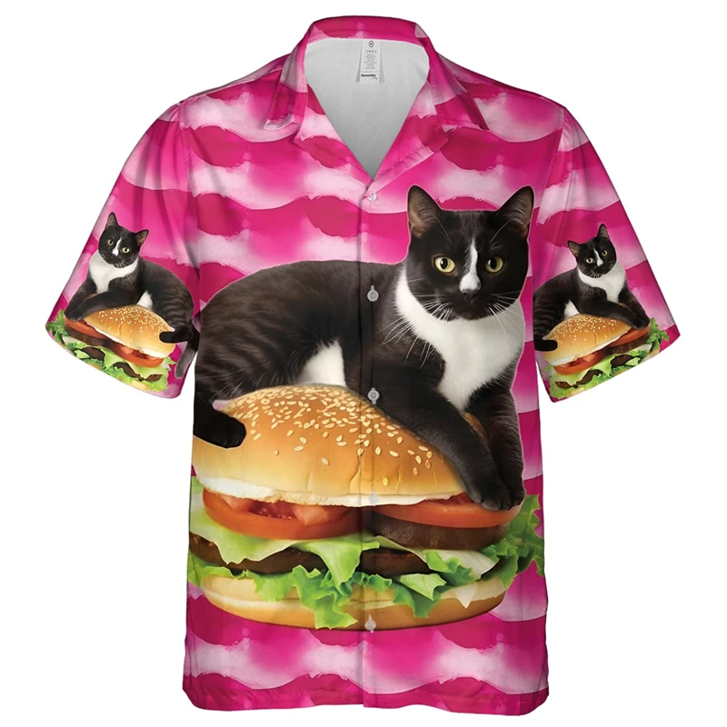 Animal Funny Cat 3d Print Shirts Men Fashion Hawaiian Clothing Shirt Short Sleeve Casual Blouses Single-Breasted Cats Man Tops 5