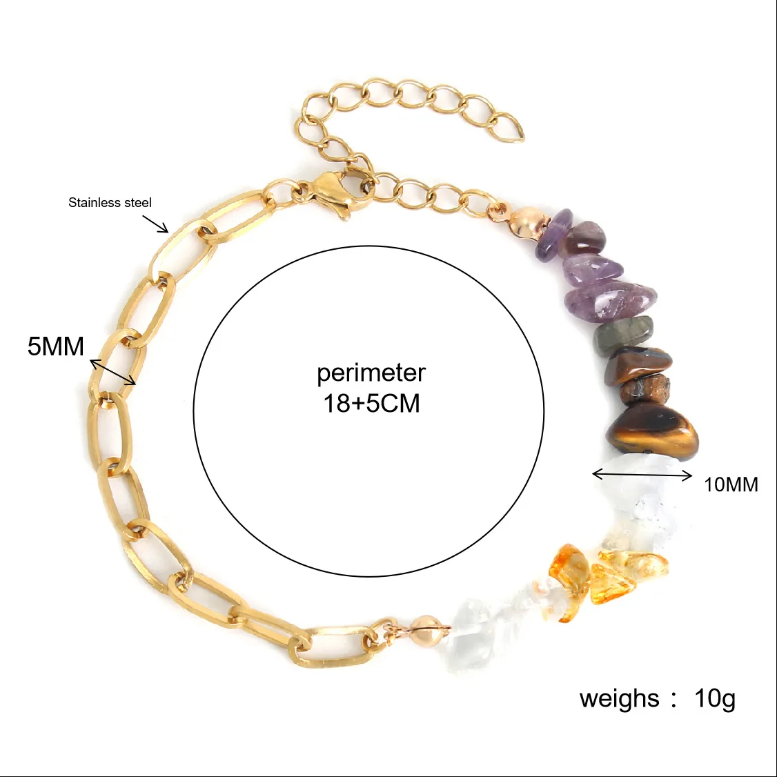 Natural Crystal Stone Stainless Steel Bracelet for Women Boho Irregular Beads Charm Hand Bracelets Jewelry Gift Drop Shipping