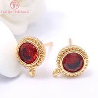 (2235)4PCS 8x10MM Hole 2MM 24K Gold Color Plated Brass with Zircon Round Stud Earrings High Quality DIY Jewelry Making Findings