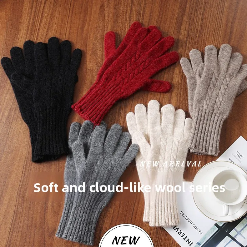 100% Wool Knitted Gloves Autumn/Winter Warm Gloves Classic Design Long Wrist Guard Mittens Classic Solid Color Cashmere Gloves