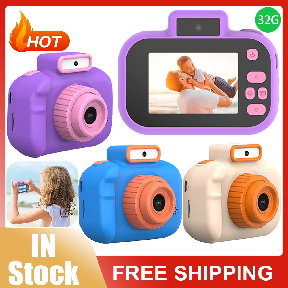 Cartoon Child Camera Educational 2 Inch HD IPS Screen Digital Camera Birthday Gift Kids Digital USB Charging with Lanyard