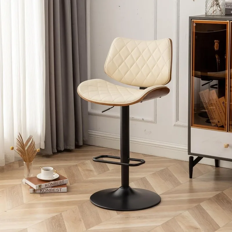 Bar Stools Set of 2 Mid Century Modern Adjustable Counter Height Leather Upholstered 360&deg;Swivel Bar Chairs.