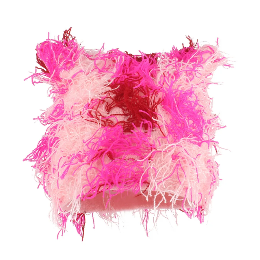 New Japanese Streetwear Harajuku Beanie Little Devil Tie-dye Knitted Hat Women Girls Autumn Winter Cute Cat Ears Cap