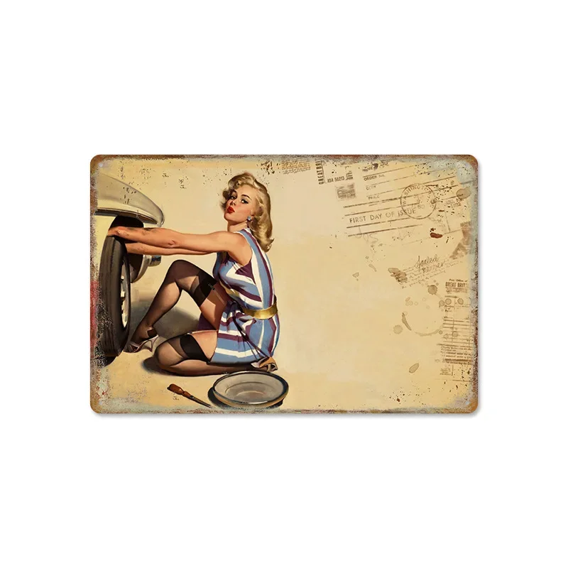 

Новинка 2023, американская красота, винтажная железная плита, картина, задний фон для стены, без рамки, декоративная роспись, металлические пластины