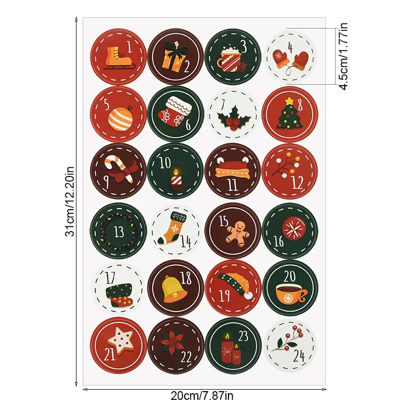 24pcs Merry Christmas Number Paper Stickers Advent Calendar Seal Sticker Xmas Party DIY Gift Packaging Adhesive Label Decoration