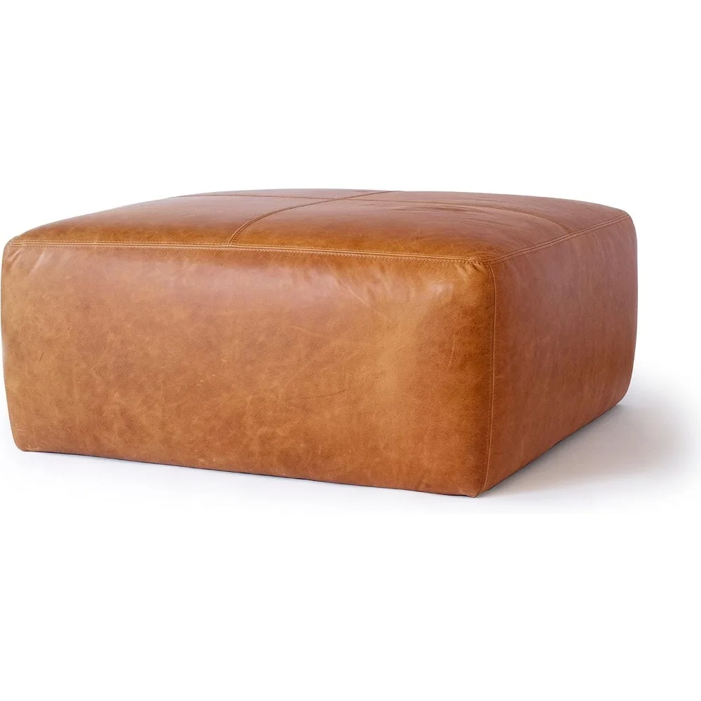 POLY & BARK Sequoia Ottoman in Full-Grain Pure-Aniline Italian Tanned Leather in Cognac Tan 2
