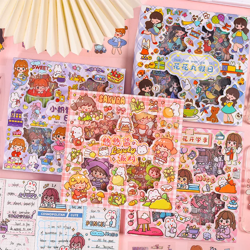 

MOHAMM 100 Sheets Cute Cartoon Children PVC Stickers for Scrapbooking DIY Decorative Material Collage Journaling