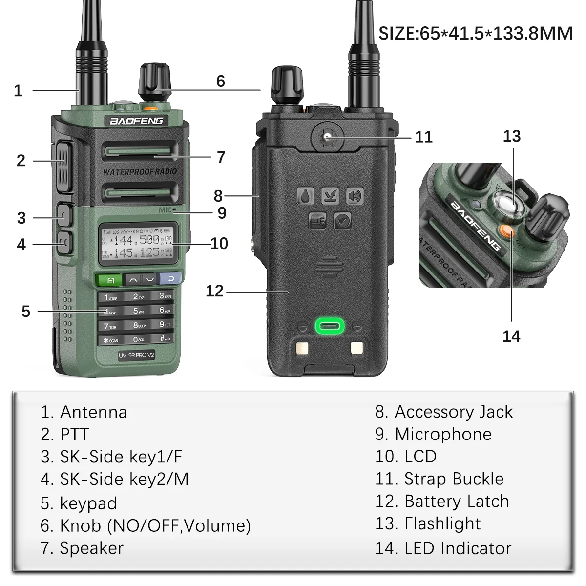 Baofeng UV 9R Pro V2 IP68 Wasserdichtes Walkie-Talkie Tri-Power Typ-C-Ladegerät Dualband-Amateurfunk Zwei-Wege-Radio von UV 9R Plus – Detail 9