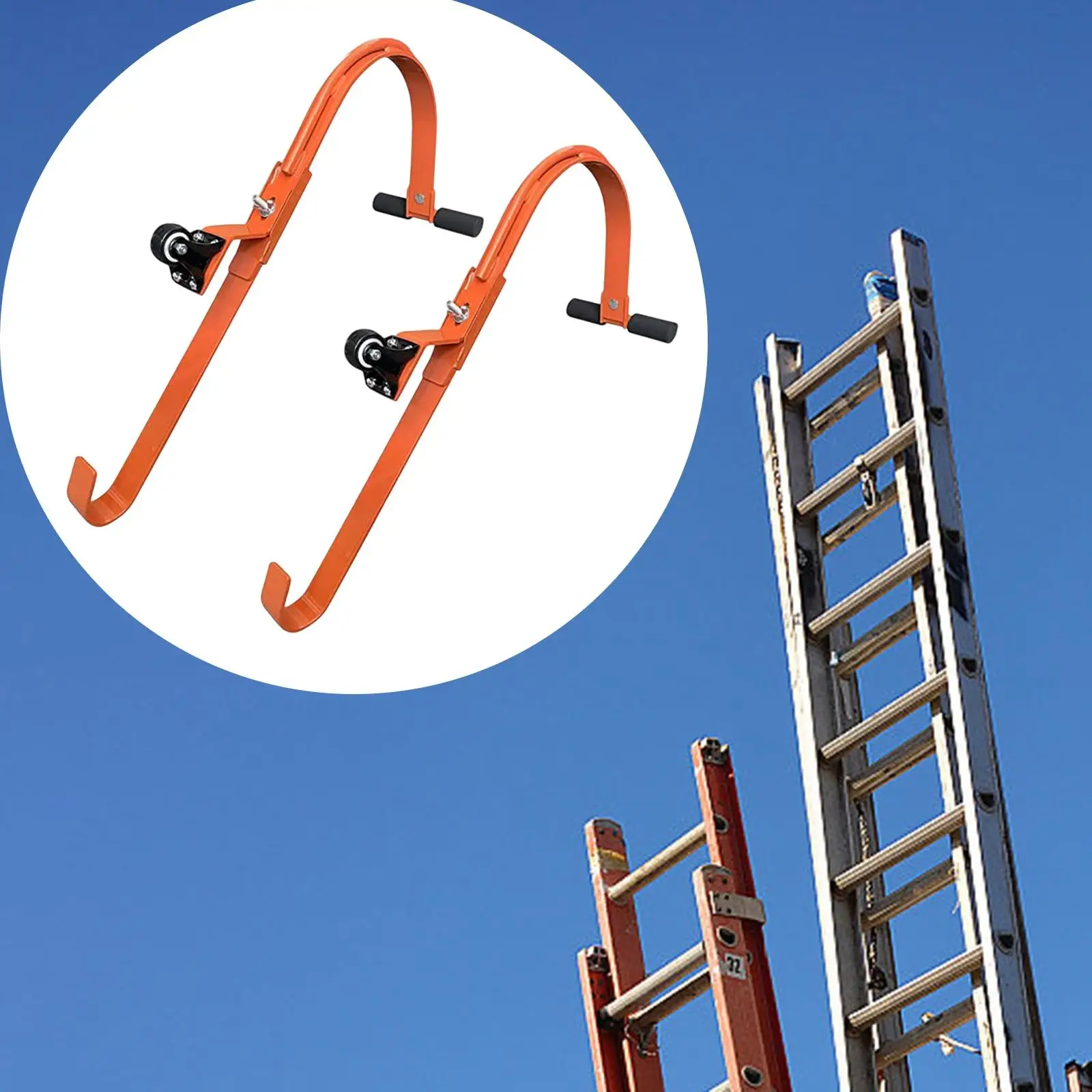 Ladder Stabilizer 2Pcs/Set Ladder Roof Hooks with Wheel Damage Prevent Roof Ridge Extension Ladder Stabilizer Adjustable Holes Easy Installation