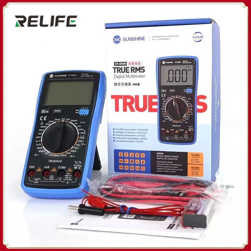 

SUNSHINE DT-890N Digital Multimeter Transistor Capacitor Tester AC/DC Voltage and Current Resistance Measurement Meter Tester