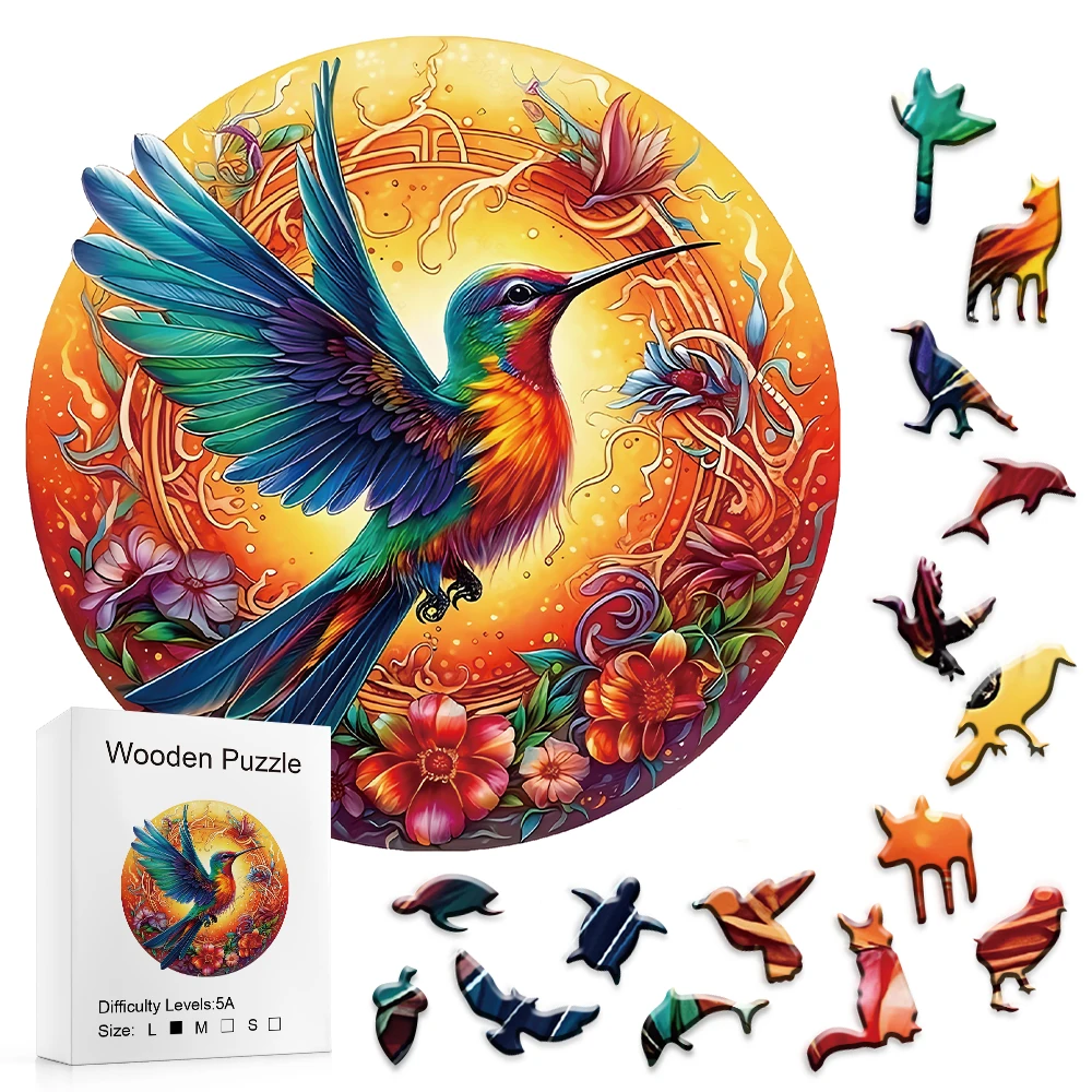 Wooden Puzzles for Adults Mandala Hummingbird Jigsaw Puzzles Unique Shapes Bird Great Gift for Adults and Couples on Val