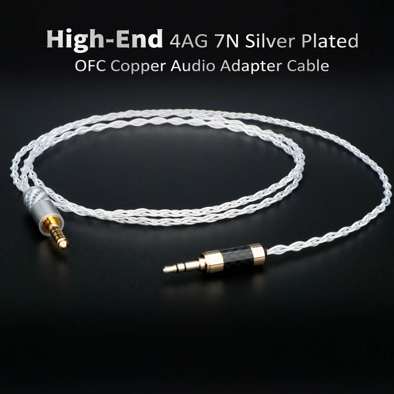 Hochwertiges 4AG 7N versilbertes OFC-Kupfer-Audio-Adapterkabel – anpassbare Länge – symmetrischer HiFi-Adapter von 4,4 mm auf 3,5 mm