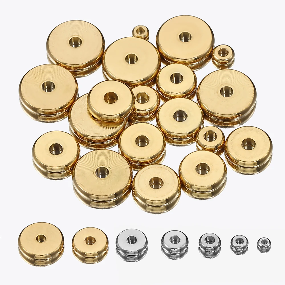 100 Stück Edelstahlperlen, flache runde Perlen in Goldfarbe, lose Abstandsperlen für DIY-Armbänder, Halsketten, Schmuckherstellung, Großhandel